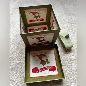 Lindy Bowman square holiday Christmas gift box with matching ribbon bow snowman